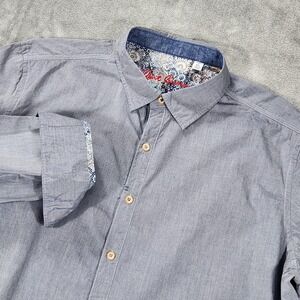 Robert Graham Shirt‎ Mens XL Gray Button Up Classic Fit Long Sleeve Floral Trim